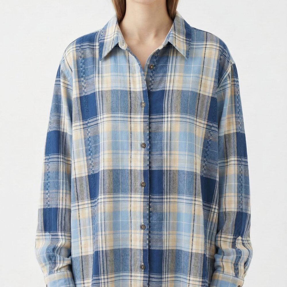 Vintage Alfred Dunner Blouse Blue Plaid Button Up Casual Preppy 20W